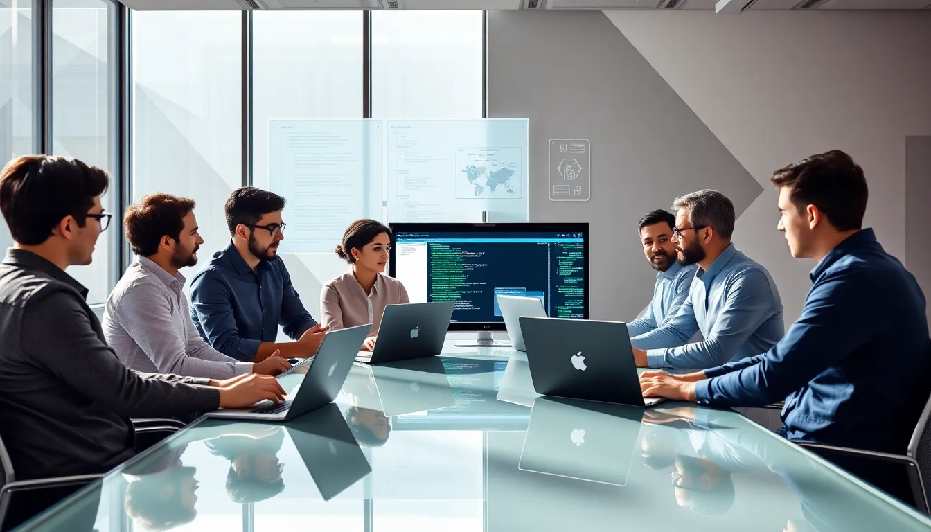 diverse software engineering team collaborating in a modern office.