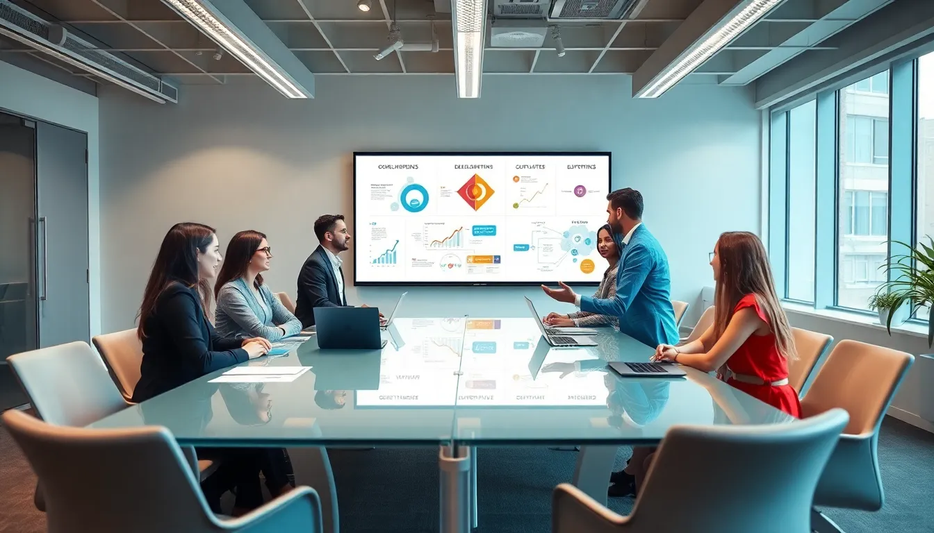 diverse team brainstorming software development in a modern office.