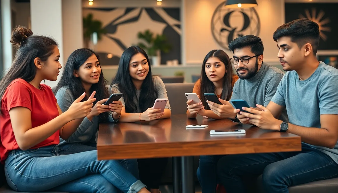 a diverse group of teenagers discussing relationship advice in a café.